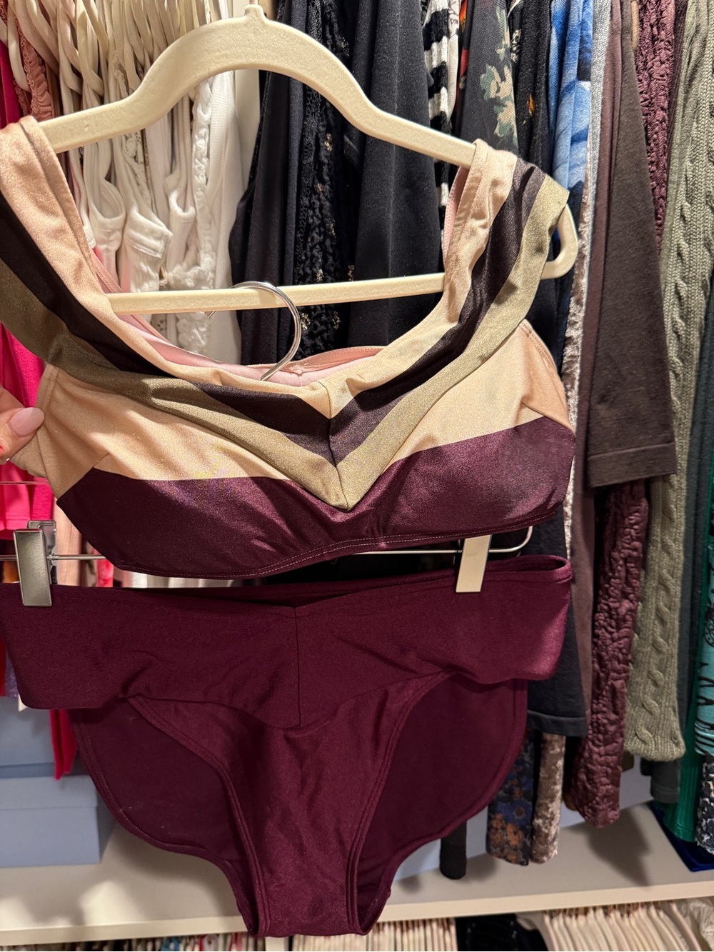 Ted Baker Burgundy, Beige and Olive Colorblock Bikini Set